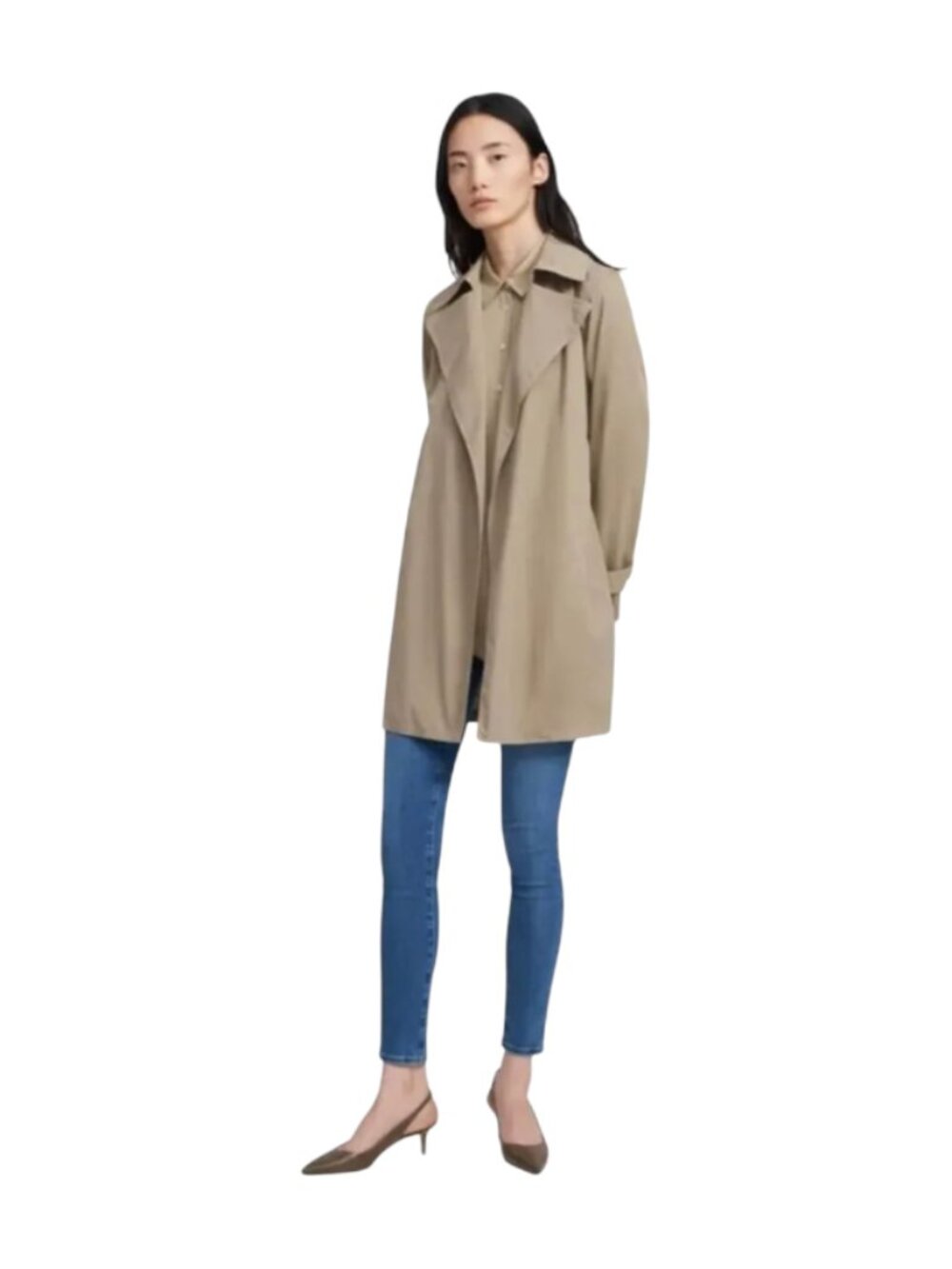 Theory Oaklane Belted Trench Coat Rain Jacket Womens Medium Chino Tan Cotton